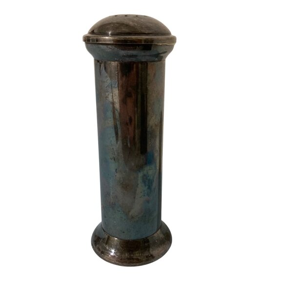 Antique Silver Tone Salt Shaker Cylindrical Design Vintage Kitchen Collectible - Picture 2 of 8